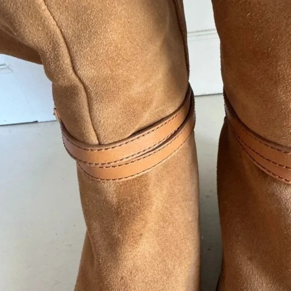 Coach tan wedge faux fur boots size 8